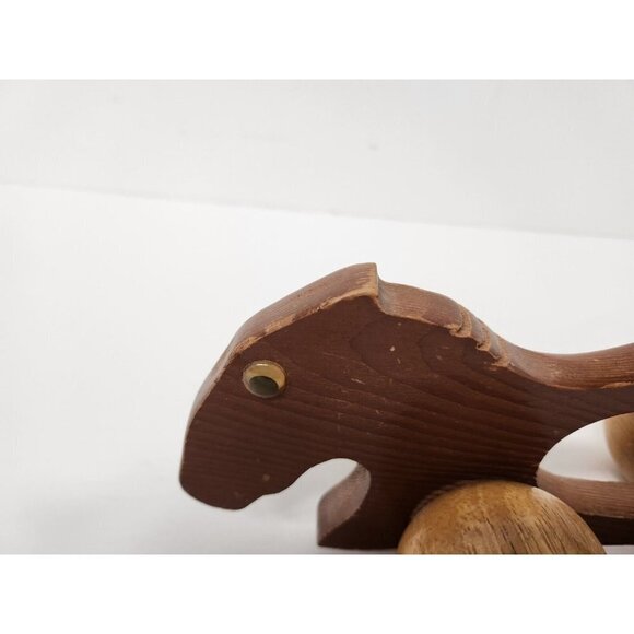 Vintage Wooden Horse Toy On Wheels Push Toy Hand Roller Retro Carvings Decor - Picture 3 of 10